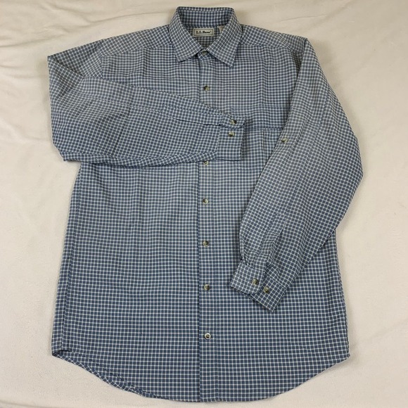 L.L. Bean Other - LL Bean Mens Medium Tall Blue Check Long‎ Sleeve Button Down Shirt 0GR89 Pocket